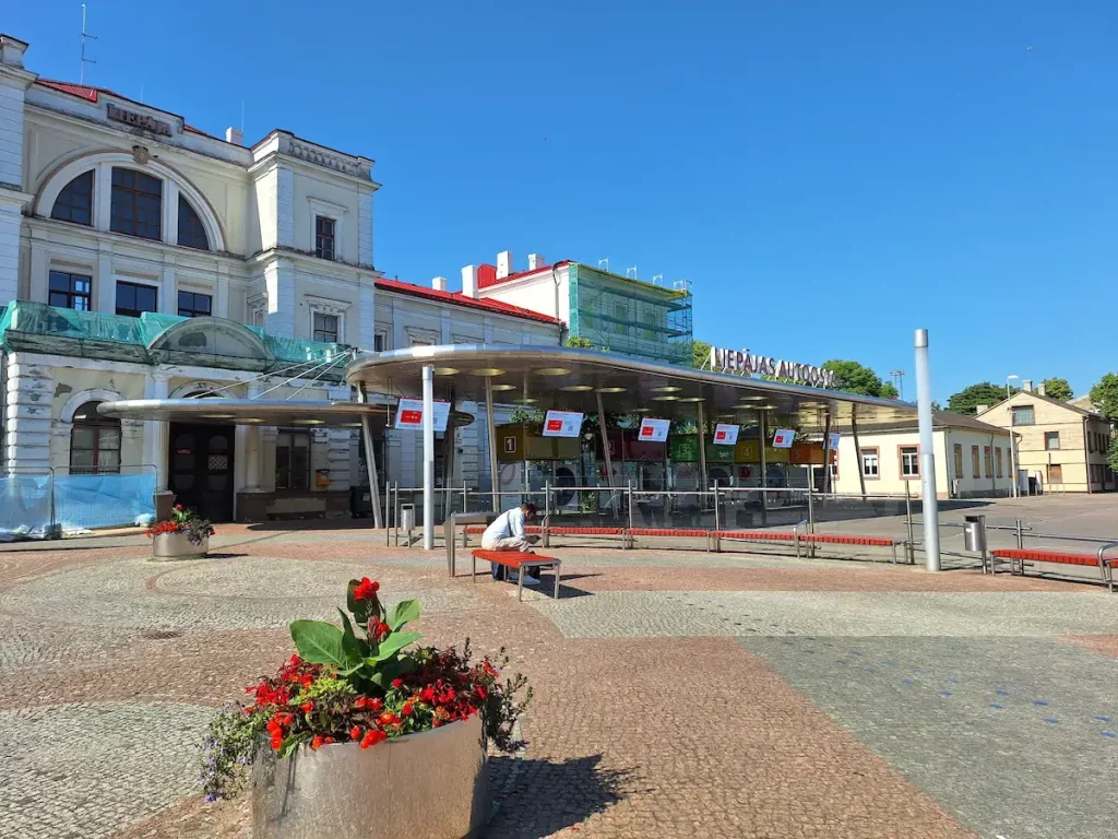 Liepāja bus station beside the city centre buildings