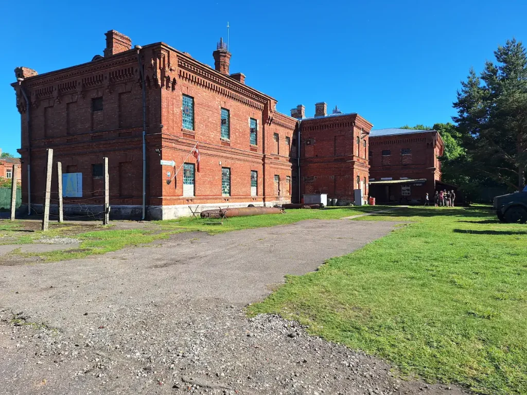 Red brick exterior of Karosta Prison in northern Liepāja.