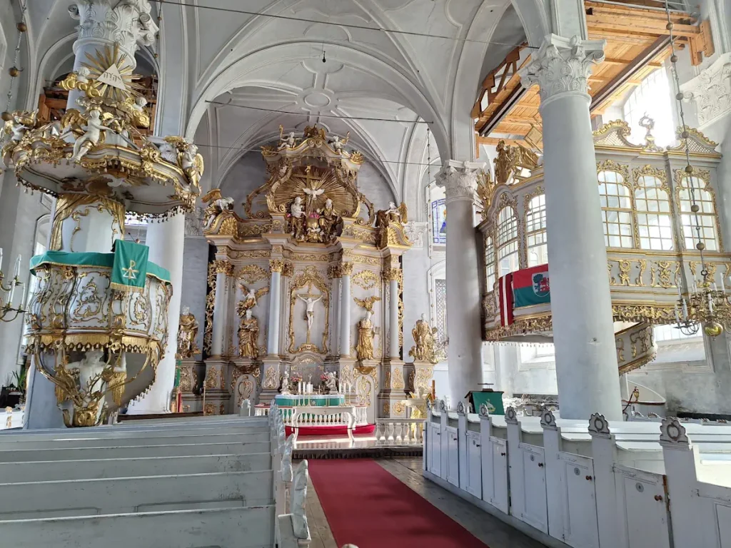 Gilded altar and pulpit inside Holy Trinity Cathedral, Liepāja